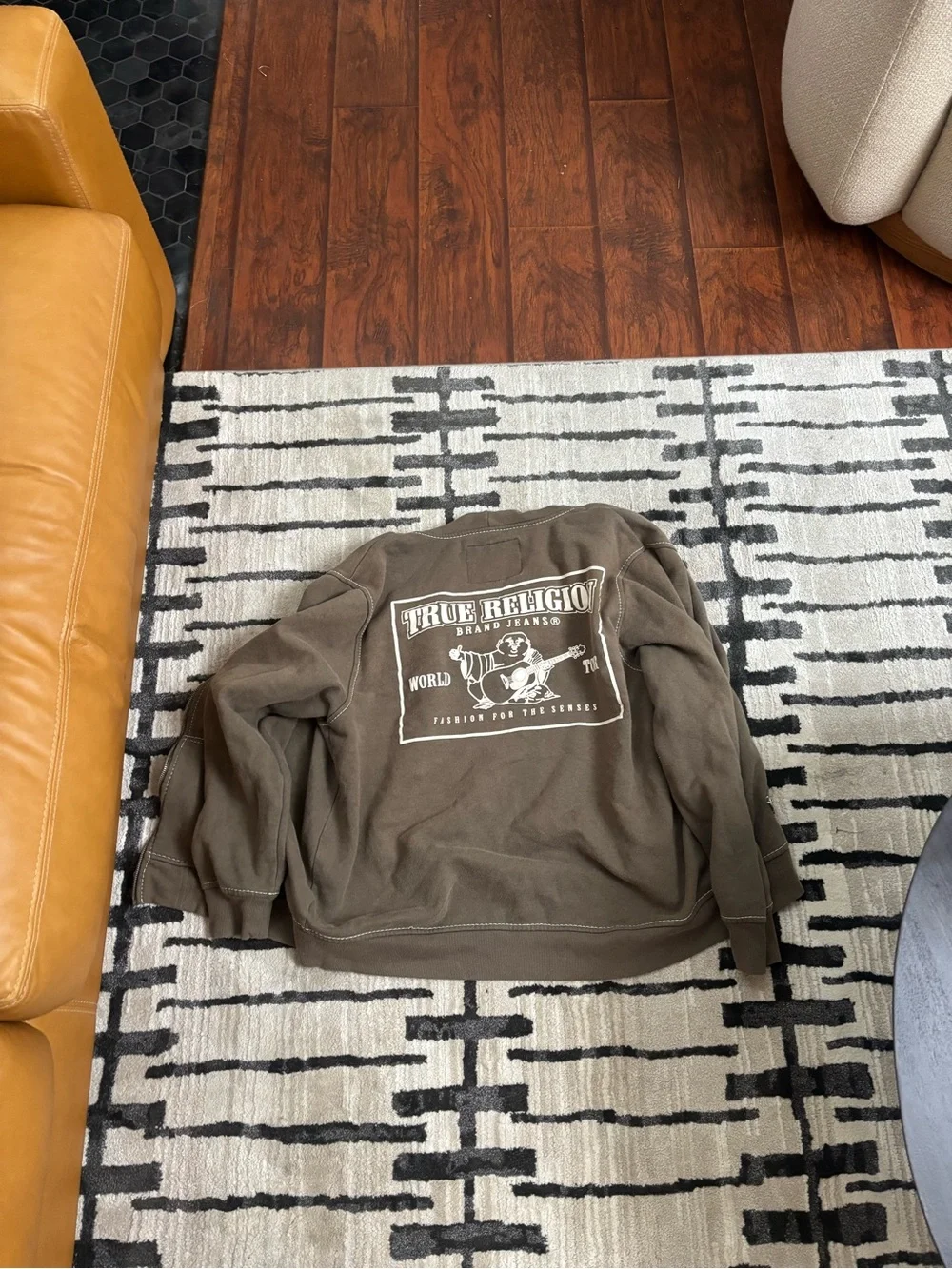 True Religion Olive Brown Graphic Crewneck Sweatshirt